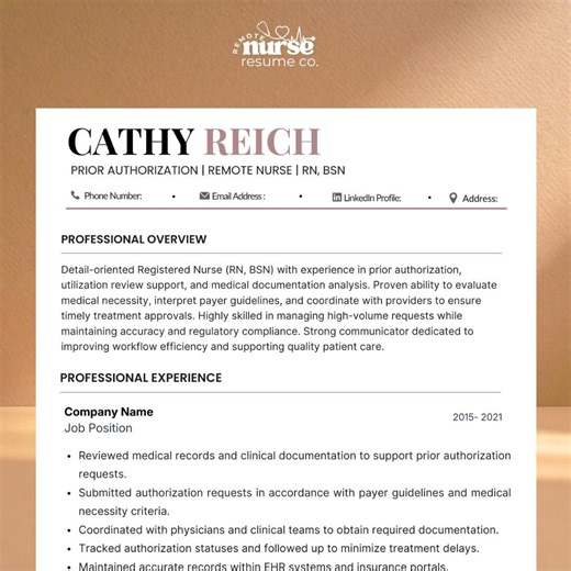 Prior Authorization Nurse Resume Template | Remote RN Resume | Ats-friendly | Canva   Word - Etsy Australia