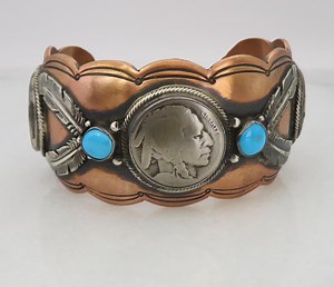 Vintage Sterling Silver Copper Navajo Turquoise Cuff Bracelet by Running Bear.97 GRAMS. - Etsy