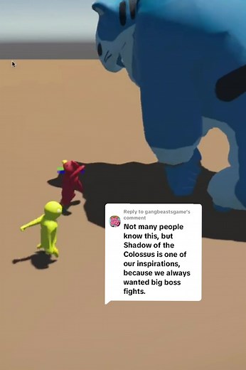 Replying to @gangbeastsgame You all keep saying you want to play as the big guys. Is this one big enough?! Note: this is a gameplay experiment from us. No guarantee we could put it in our upcoming sandbox mode. #gangbeasts #experiment #shadowofthecolossus