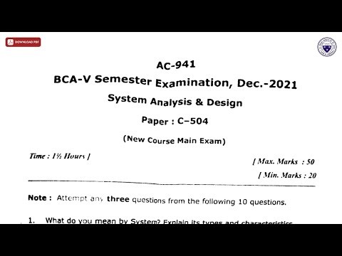 BCA 5TH SEM SYSTEM ANALYSIS AND DESIGN AC DEC 2021 | DBRAU