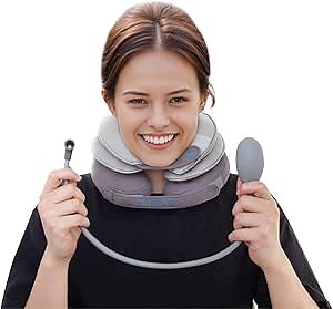 Tech Love Cervical Neck Traction Device, Upgraded Neck Stretcher for neck pain with Removable Air Pump, Adjustable Inflatable neck decompression devices, neck traction devices for home use or on Trips