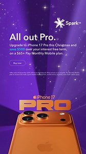 178K views | Tis the season for new tech Upgrade to iPhone 17 Pro this Christmas  Limited time offer. Min $99 deposit. Must remain on an eligible Pay Monthly Mobile plan for duration of interest free term to receive full credit. Spark interest free, mobile terms, eligibility & credit criteria apply. | Spark | Facebook