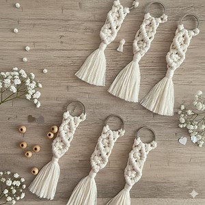 Personalized Macrame Keychain, Initial Letter Beads, Bohemian Bag Charm, Natural Cotton Key Fob - Etsy