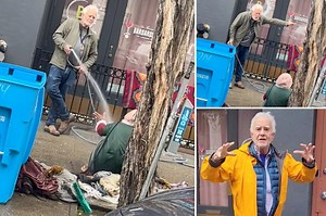 Video showing a local business owner spraying an unhoused woman with a garden hose has sparked outrage in San Francisco