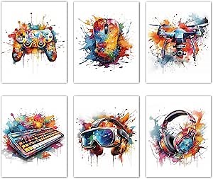 Skyists Cool Game Wall Decor Gamer Wall Art Graffiti Gamepad Headphones Prints Posters Pictures Gamer Room Decor for Boys Adults Street Pop Bedroom Dorm Playroom (Unframed)