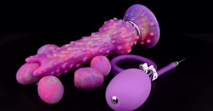 Silicone Ovipositor Dildo Hollow Design with 5 Eggs Adult Sex Toy for Women, Couples, 9in Luminous Knotted Dildo Glow in The Dark, Fantasy Alien Dildo - Large Egg