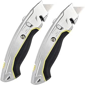 Retractable Utility Knife,Heavy Duty Razor Knife with Multi Position Blade Lock,Zinc Alloy Box Cutter with Quick Change Blade Mechanism(2 Pack, 6 Extra SK5 Blades)