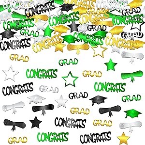 Katchon, Congrats Grad Confetti 2025 - Pack Of 1000 | Green And Gold Grad Decor 2025 | Graduation Table Decorations 2025 | Graduation Decorations 2025