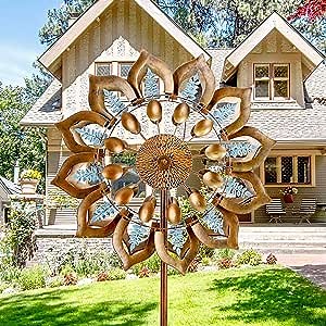 Garden Wind Spinners - Kinetic Wind Spinners Outdoor Metal Large, Yard Windmills & Flower Wind Sculptures Clearance for Patio Home Backyard Lawn (Classical Flower Wind Spinner)