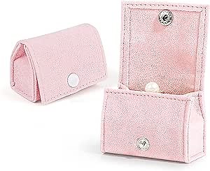 Compact Velvet Ring Box with Plush Interior and Exterior - Keep Your Rings Safe and Stylish On-The-Go. Ideal Gift for Women, Wife, Mom, Daughter, and Friends. (LIGHT PINK)
