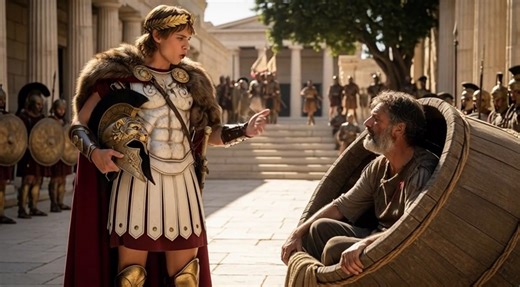 DIOGENES BẬT ALEXANDER Alexander Đại đế, người chinh phục thế giới hùng mạnh nhất thời ấy, từng đi tìm gặp triết gia Khuyển Nho Diogenes. Alexander đến gặp ông với lòng ngưỡng mộ và nói: "Hãy ước một điều. Ta sẽ ban cho ông điều đó." Diogenes chỉ đáp lại: "Hãy tránh ra một bên. Ngài đang che mất ánh nắng của tôi." ----- Về sau khi các bộ hạ của Lex hỏi sao hoàng thượng không xử lão ấy đi thì Alexander bảo: "Trẫm mà không phải Alexander thì trẫm muốn làm Diogenes". -Morpheus- | Thần với chả Thoại