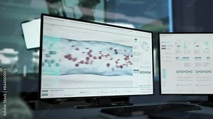 Biology Examination System Checks Health Of Blood Cells. High Tech Healthcare. Examination System Analyzing First Blood Type. Blood Scanner. Human Microbiology Examination System. Laboratory Scanner