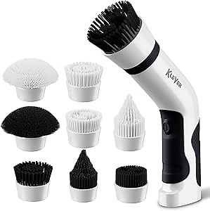 Cordless Hand Held Power Scrubber for Cleaning - Rechargeable Electric Spin Scrubber 8 Brush - Automatic Electronic Rotating Scrubbing Tool for Home Bathroom Tub Bathtub Shower Sink Surface Window