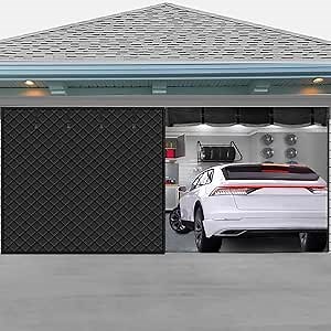 QwayHome Garage Door Screen for Winter, 16x7 Ft Garage Door Insulation Kit, Magnetic Thermal with Enhanced Weighted Bottom,Thicken Garage Curtain Oxford Cloth Silk Cotton Waterproof Windproof