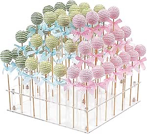 Acrylic Cake Pop Display Stand, ANMEISH 2023 Upgraded 56 Hole Clear 3 Tier Square Lollipop Holder, Ideal for Weddings Baby Showers Birthday Party Anniversaries Holiday Candy Decorative