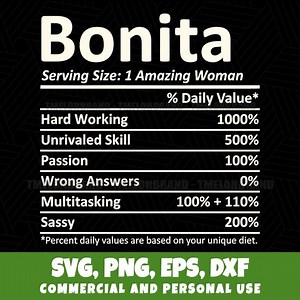 Bonita Nutrition Facts Label SVG, Funny Woman Gift (digital Download) - Etsy Australia