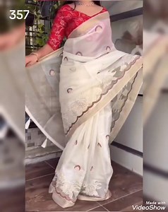 2.4K views · 11 reactions | Fabric- Saree- Tissue silk Blouse- cotton jacquard Size- Saree- 5.5mtr Blouse-1 MTR Pattern- 1-Thread work with sequin touch 2-position laser cutwork in saree 3-zari jacquard in blouse 4 - viscose zari border in saree with tussles in pallu | JR Dazzling Boutique | Facebook