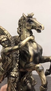 Antique Bronze-Finish Perseus & Pegasus Statue — Resin Greek Mythology Art Sculpture with Medusa Head — Tabletop Mantel Shelf Home Office Decor Collectible Gift