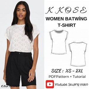 Batwing T-shirt Sewing Pattern / Women Tshırt Sewing Pdf /women's Sizes XS-2XL (digital PDF) A4/a0/letter /basıc Tshırt Sewing Video - Etsy
