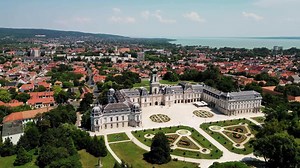 Download Aerial orbiting view of chateau Festetics Keszthely in Hungary in July 2024