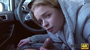 Cute blonde got used to paying her bills and debts with her mouth and pussy