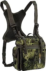 WOLFHUNT Binocular Harness Chest Pack Magnetic Closure, Bino Case with Detachable Rangefinder Pouch, Camouflage Bino Bag with Adjustable Strap for Hunting, Field Observation, Prym1 Woodlands
