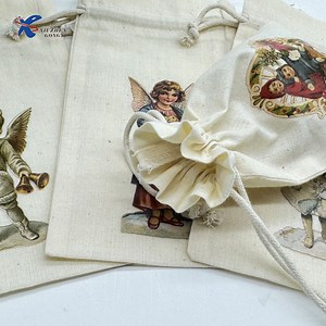 [Hot Item] Custom Promotion Canvas Cotton Gift String Drawstring Bag Eco-Friendly Organic Cotton Pouch Bag High Quality Muslin Storage String Bag with Logo