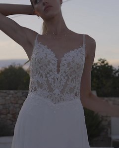 懶Arzu懶 In store now, this beautiful gown from Modeca✨ This A-line wedding dress is perfect for the bride who loves simplicity on a dreamy silhouette. The sheer bodice is embellished with beautiful lace and sequins, while the skirt is made in a soft and flowy chiffon fabric. An illusion train finishes this delicate bridal look. Colours: Ivory/Ivory, Ivory/Nude Size: 4-30 PM us for more details or to make an appointment 懶 | Bibbidi Bobbidi Boo Bridal Boutique | Facebook