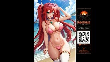 Anime Beach Girls – Bikini Showcase | NSFW Anime Art AI Hentai Ecchi Big Boobs- Canvas Art prints Available at DarkIsTheSunPublishing