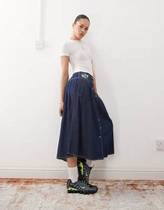 Reclaimed Vintage embroidered denim button through skirt | ASOS