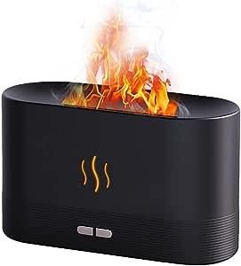 Essential Oil Diffuser with Flame Light, 180mL Aromatherapy Mist Humidifier, Quiet Aroma Air Diffusers with Auto Shut-Off Protection(Black)