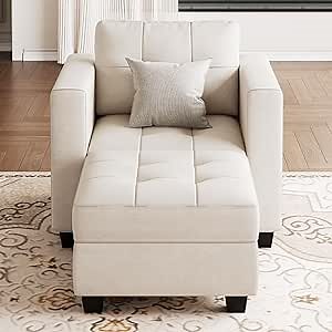 Amazon.com: Belffin Modular Sectional Arm Chair, Velvet Accent Chair with Storage Seat, Single Club Chair with Ottoman, Beige : Home & Kitchen