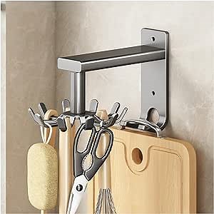 Kitchen Utensil Hanger Multifunctional Rotatable Utensil Hooks Kitchen Utensil Rack Hanging Utensil Holder for Kitchen Utensil Holder Wall Mount Utensil Holder,Grey