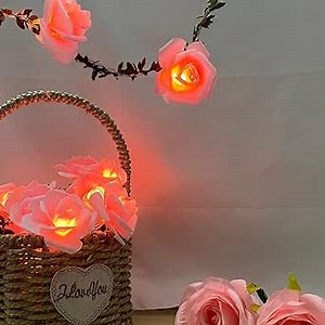 Pink Rose LED Valentine Lights - 10-Count Artificial Flower String Lights for Valentine's Day - 6.5 Ft
