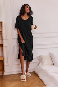 Ekouaer Long Nightgown for Women Short Sleeve Sleepwear Plus Size Loungewear with Pockets - Walmart.com