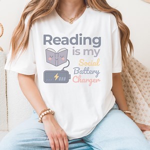 Funny Introvert T-shirt | Reading Social Battery Charger Book Lover Tee - Etsy UK
