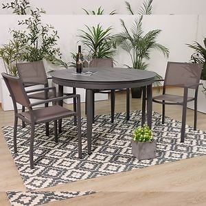 [Hot Item] Round Extensible Garden Luxury Outdoor Table Villa Furniture Dining Chair Set