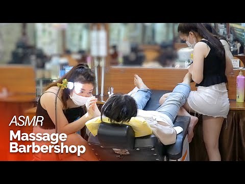 Two cute Asian girls in the barbershop massage beautiful, good service and extremely strong