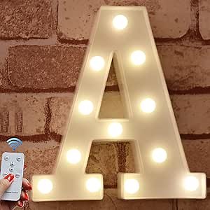 Pooqla LED Marquee Letter Lights Alphabet Light Up Signs with Timer Remote Control Dimmable for Wedding Home Party Bar Decoration - RC - A