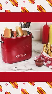Say goodbye to boring microwave hot dogs and hello to perfectly toasted, crispy bites of heaven. Whether you’re a classic ketchup and mustard fan or a creative toppings enthusiast, this sleek appliance will have you crafting gourmet hot dogs in minutes. 🌭🔥 | Nostalgia