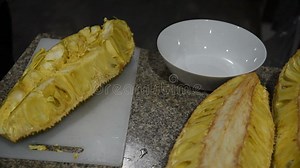 Jackfruit Artocarpus Heterophyllus Un Proceso De Frutas Donde Se Pueden Ver Semillas Y Carne Almacen De Video - Vídeo: 188244461