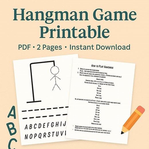 Hangman Game Printable for Kids & Adults | Alphabet Word Guessing Game PDF | Educational Classroom Activity | Instant Download - Etsy