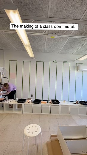 603K views · 3K reactions | A classroom mural so easy, anyone can do it! ✨Our graphic designer, Natalie, took the lead on this. She used the lines in the cinderblock to guide her during our Saved By The Pastel classroom makeover. A pastel dream!  #classroomdecor #classroomsetup #classroomidea | Schoolgirl Style Classroom Decor | Facebook