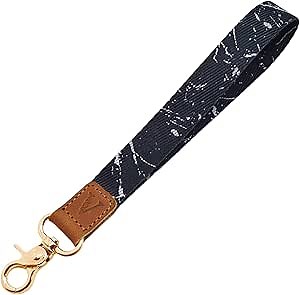 Wrist Neck Lanyard Key Chain Strap Keychain Holder (Black Marble, Wrist Lanyard)