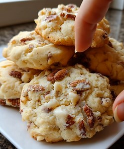 Buttery Pecan Cream Cheese Cookies Ingredients: - 2 1/4 cups all-purpose flour - 1/2 teaspoon baking soda - 1/4 teaspoon salt - 3/4 cup unsalted butter, softened - 4 oz cream cheese, softened - 3/4 cup granulated sugar - 1/2 cup packed brown sugar - 1 large egg - 2 teaspoons vanilla extract - 1 cup chopped pecans Directions: 1. Preheat the oven to 350°F (175°C). Line baking sheets with parchment paper. 2. In a medium bowl, whisk together the flour, baking soda, and salt. Set aside. 3. In a large