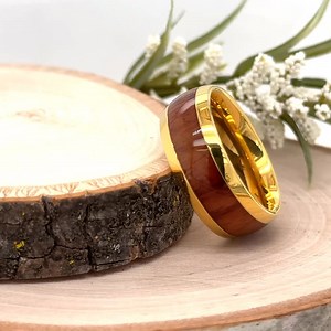 Tungsten Wedding Ring, Domed Titanium With Hawaiian Koa Wood Inlay Wedding Ring for Him, Valentine's Gift, Customized Ring, Men's Ring, Gift - Etsy