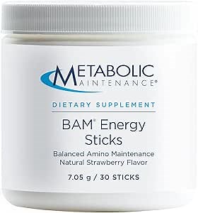 Metabolic Maintenance BAM Energy Sticks - Free Form Amino Acid Supplement, Dissolvable Drink to Promote Energy, Workouts, Detox + Protein Synthesis - Natural Strawberry Flavor (30 Portable Packets)
