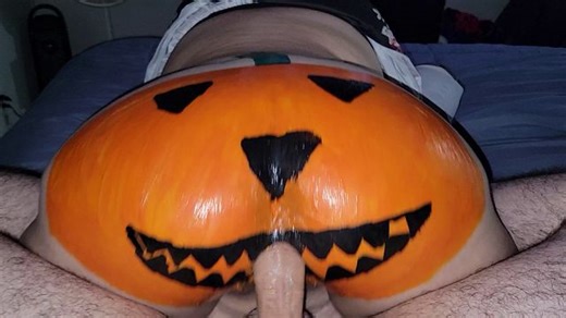 Halloween slut wife tip teasing friends cock until she let him creampie her pumpkin