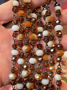 White and Pumpkin Glass Bead Chain With Brass Findings - Sold by the Foot - Etsy