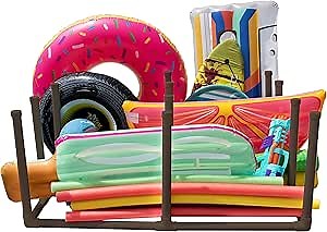 12 Bar Float and Raft Rack - Poolside Storage Organizer for Floats, Paddles, Noodles, Surfboards, Towels, (44" L x 61" W x 26.5" H), Brown